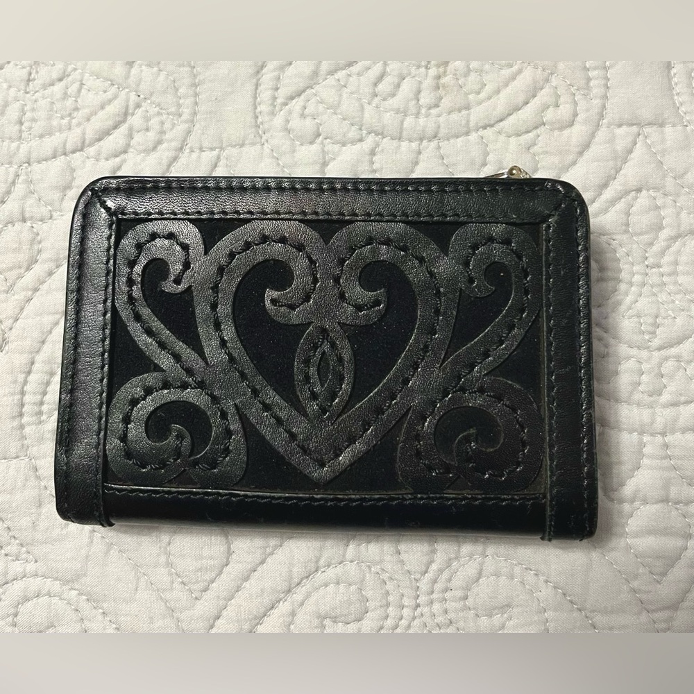 Brighton “Like New” Black Pebbled Leather Wallet with Heart Cut-Out Design.